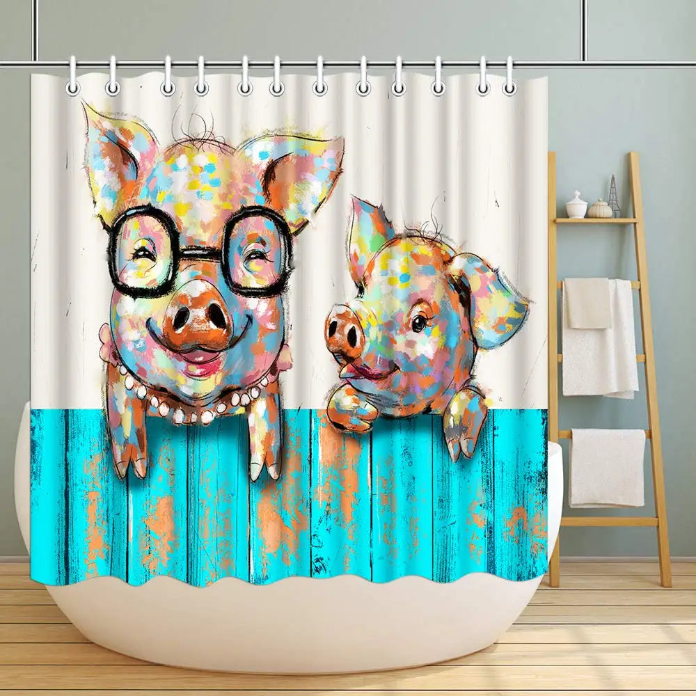 Colorful Pigs Shower Curtain