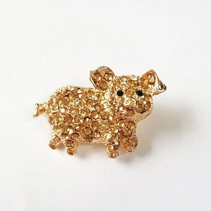 Rhinestone Pig Brooch