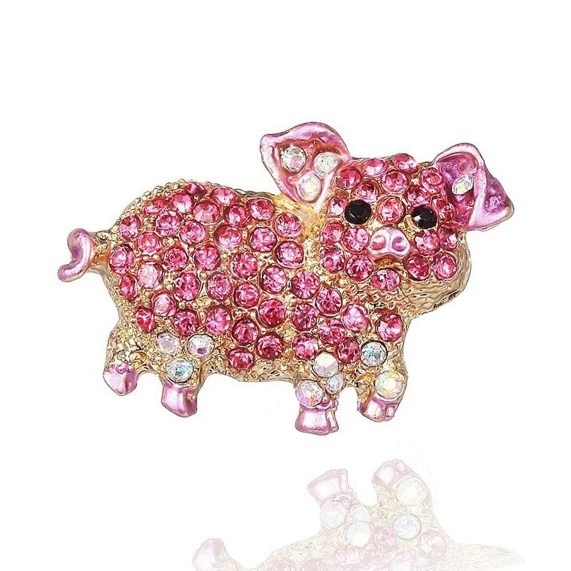 Rhinestone Pig Brooch