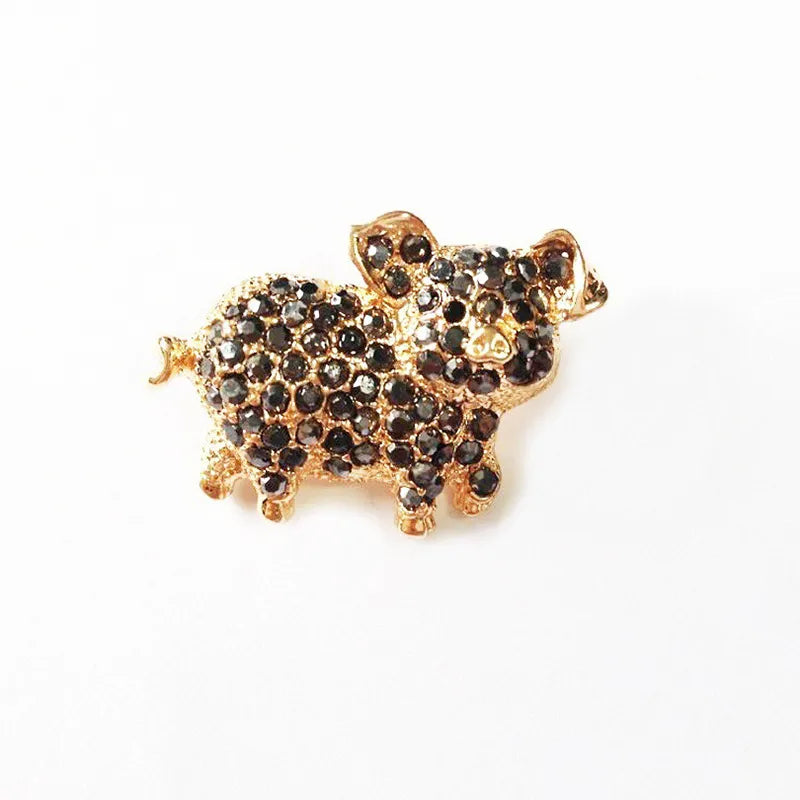 Rhinestone Pig Brooch