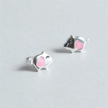 Pink Heart Piggy Earrings