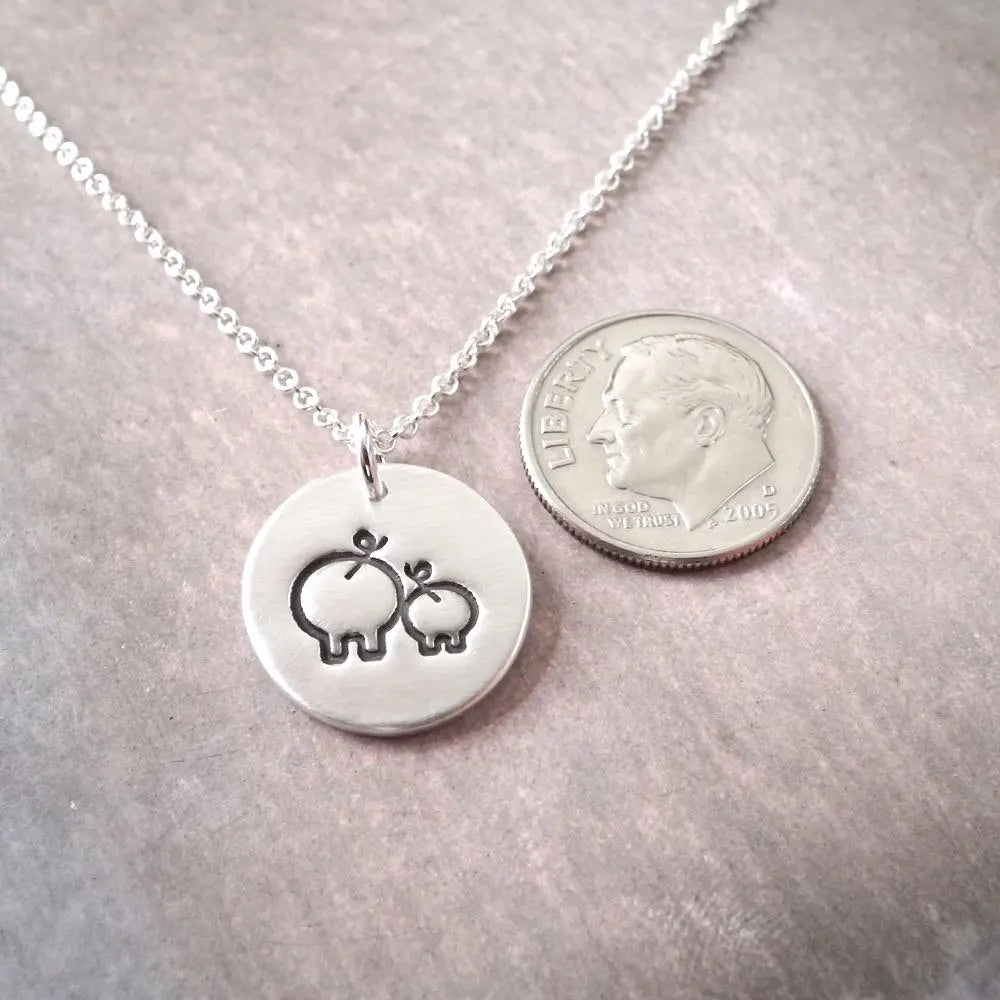 Mother & Daughter Pig Butt Pendant Necklace