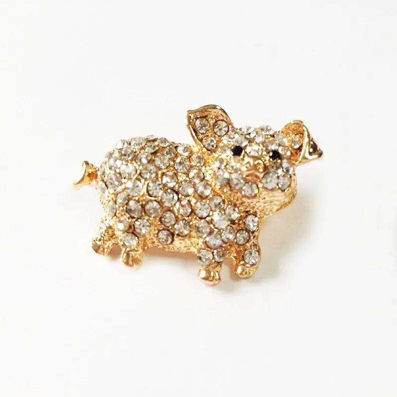 Rhinestone Pig Brooch