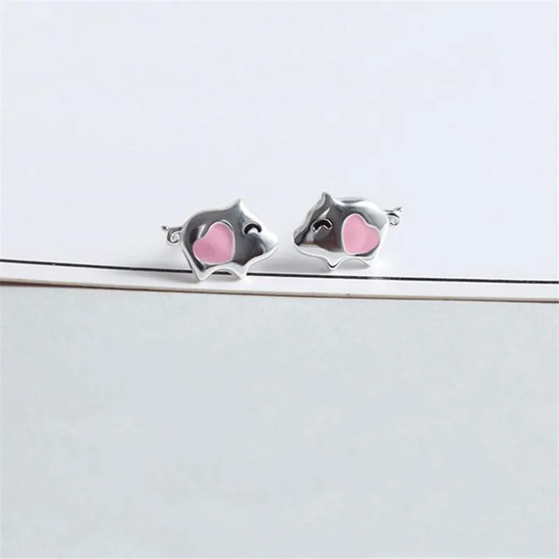 Pink Heart Piggy Earrings