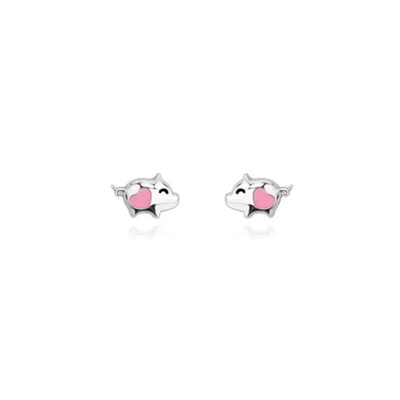 Pink Heart Piggy Earrings