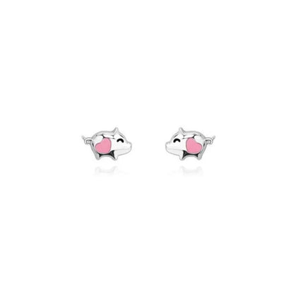 Pink Heart Piggy Earrings