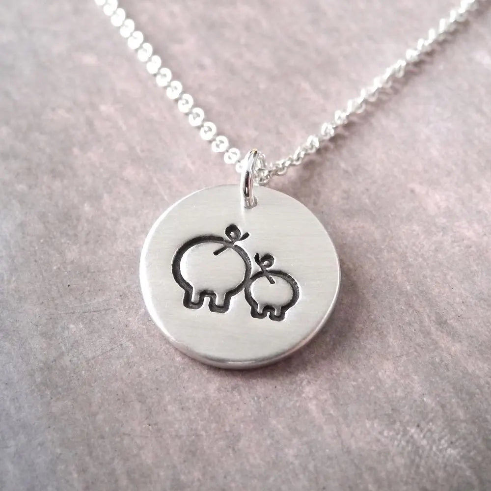 Mother & Daughter Pig Butt Pendant Necklace