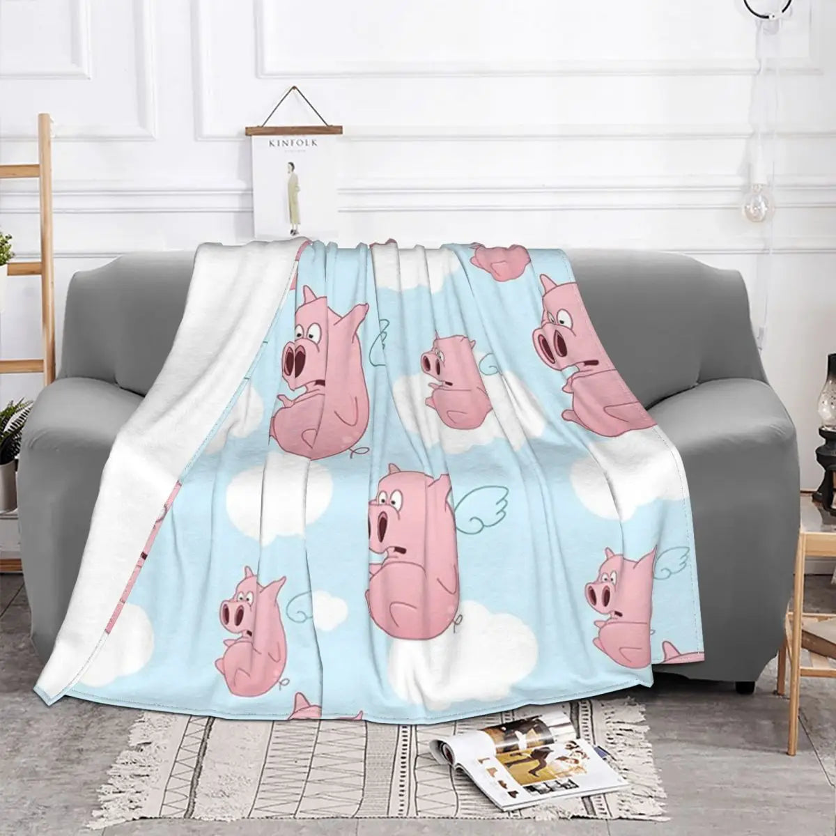 Pigs With Wings Flannel Blanket