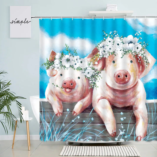 Flower Pigs Shower Curtain